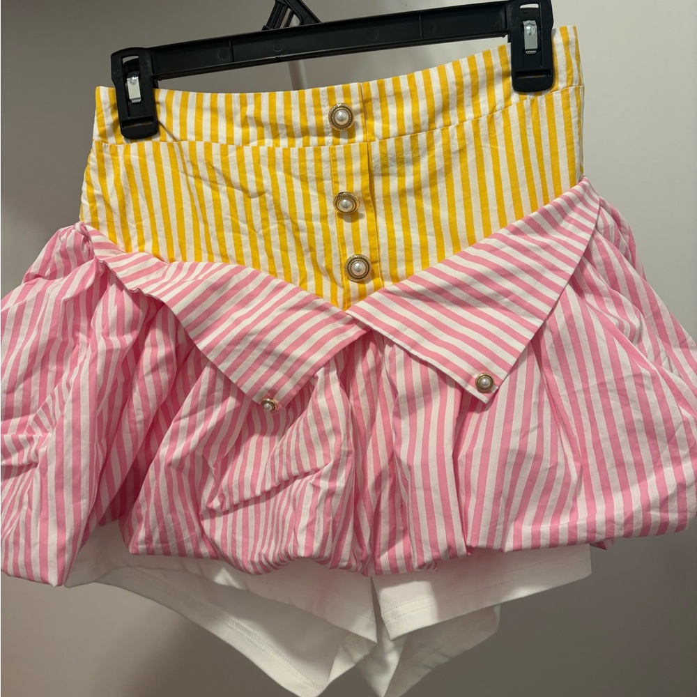 Striped Yellow and Pink Skirt with White Shorts